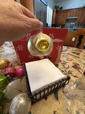 Vtg West Germany Mercury Glass Indent Glitter Christmas Ornament